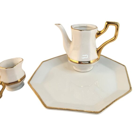 Miniature Formalities Baum Bros Dollhouse Tea Set White & Gold Porcelain Accent - Picture 7 of 12